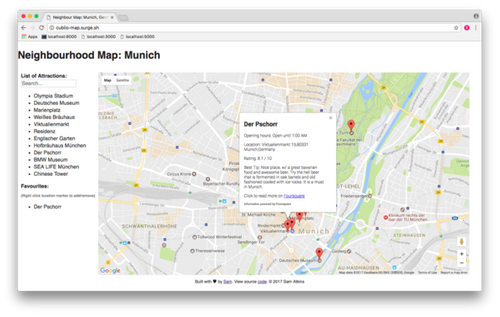 "An image of a Google map integrated with my app Neighbourhood Map"