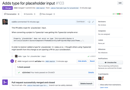 "Screenshot of merged Pull Request"